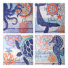 Coastal Ocean Whale Turtle Octopus Seahorse Nautical Beach Themed Canvas Art - 16" x 16"